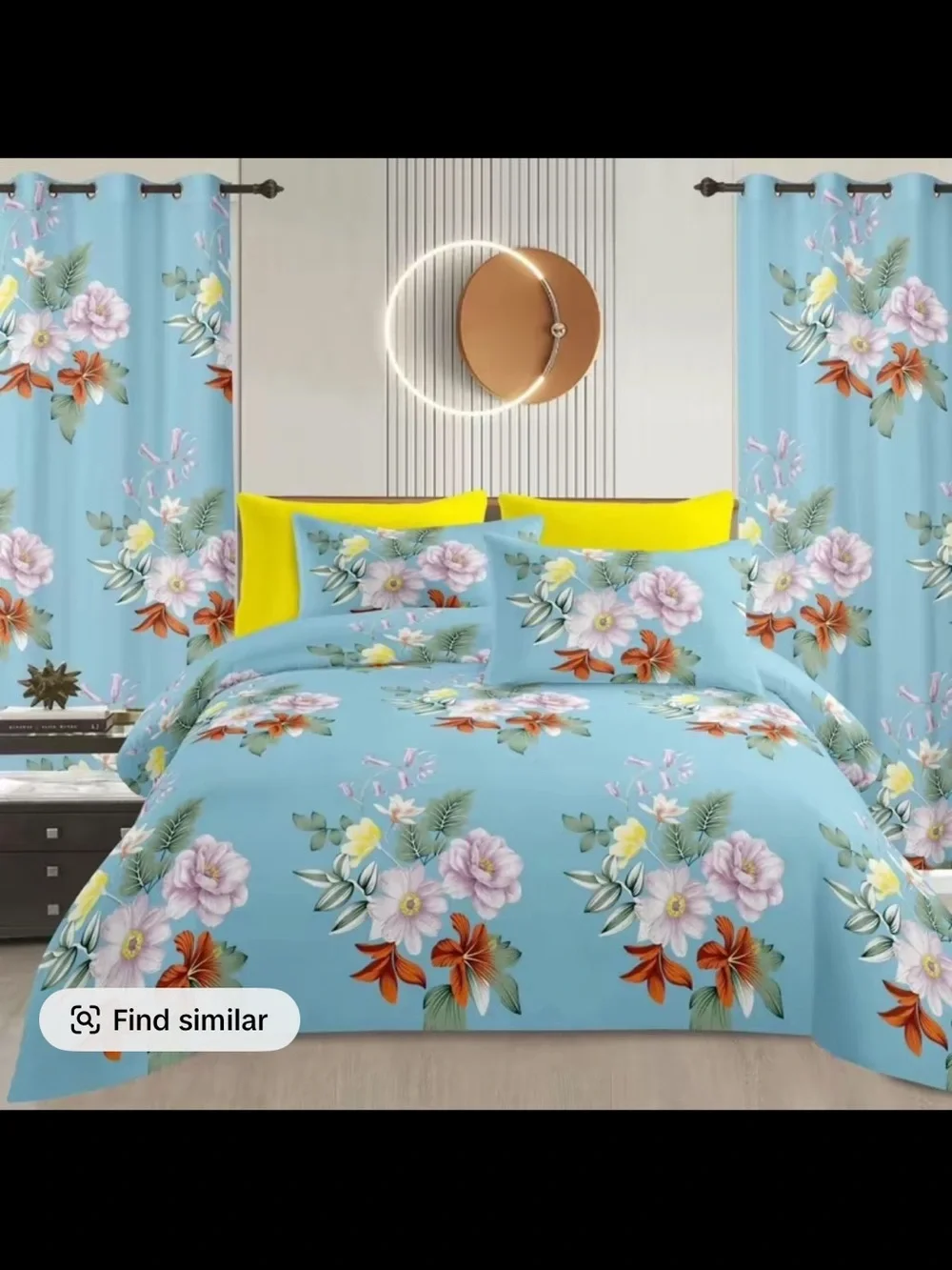 Blue Floral Comforter Set with Matching Curtains 8 pieces